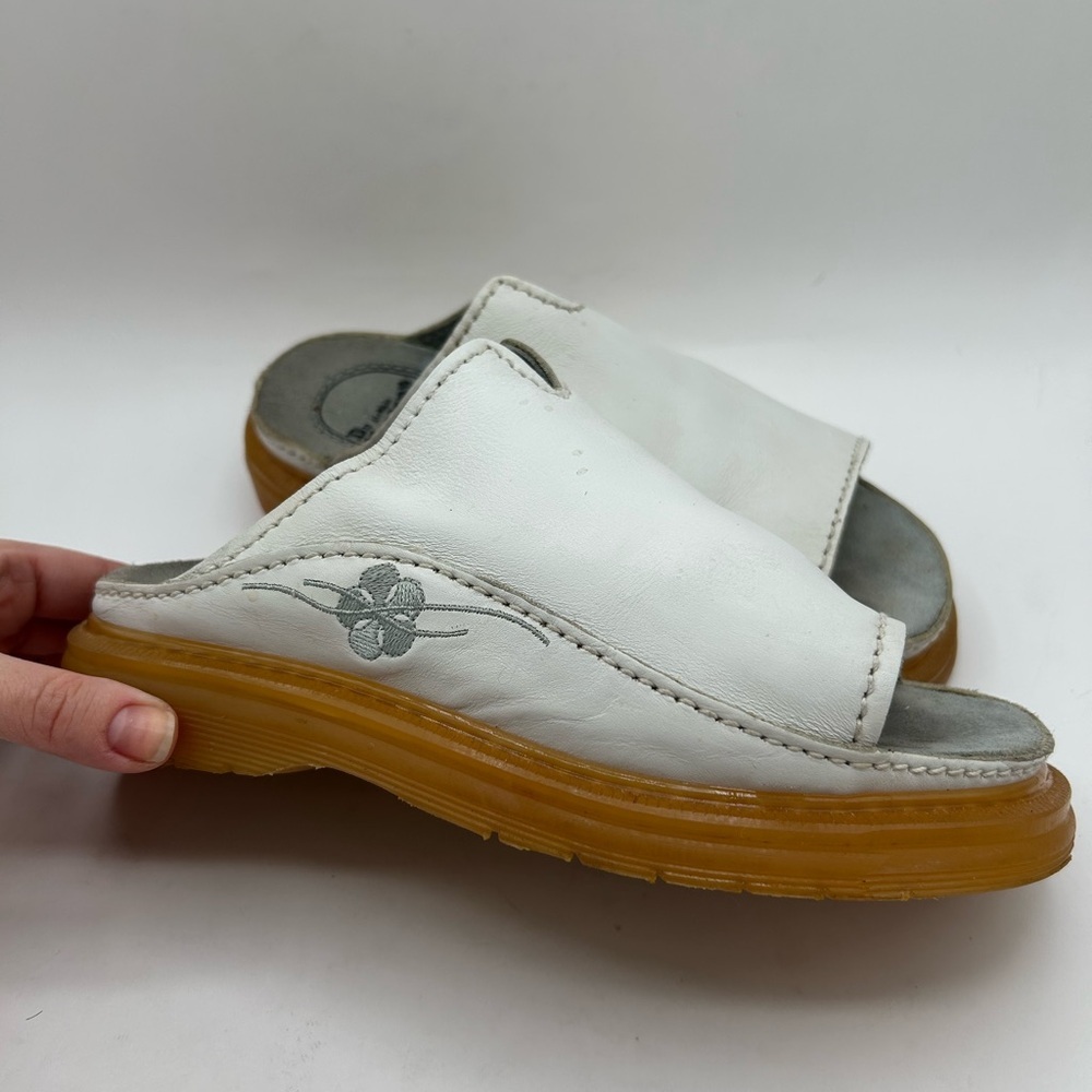 RARE Dr Martens Vintage Sandals White Leather Chunky Sole Slides Flower ENGLAND